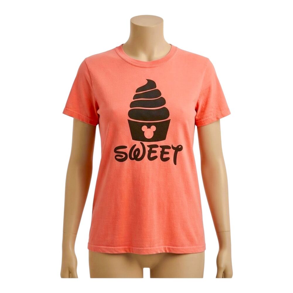 Disney Comfort Colors Sweet Mickey Mouse Cupcake Coral Pink T-Shirt Small